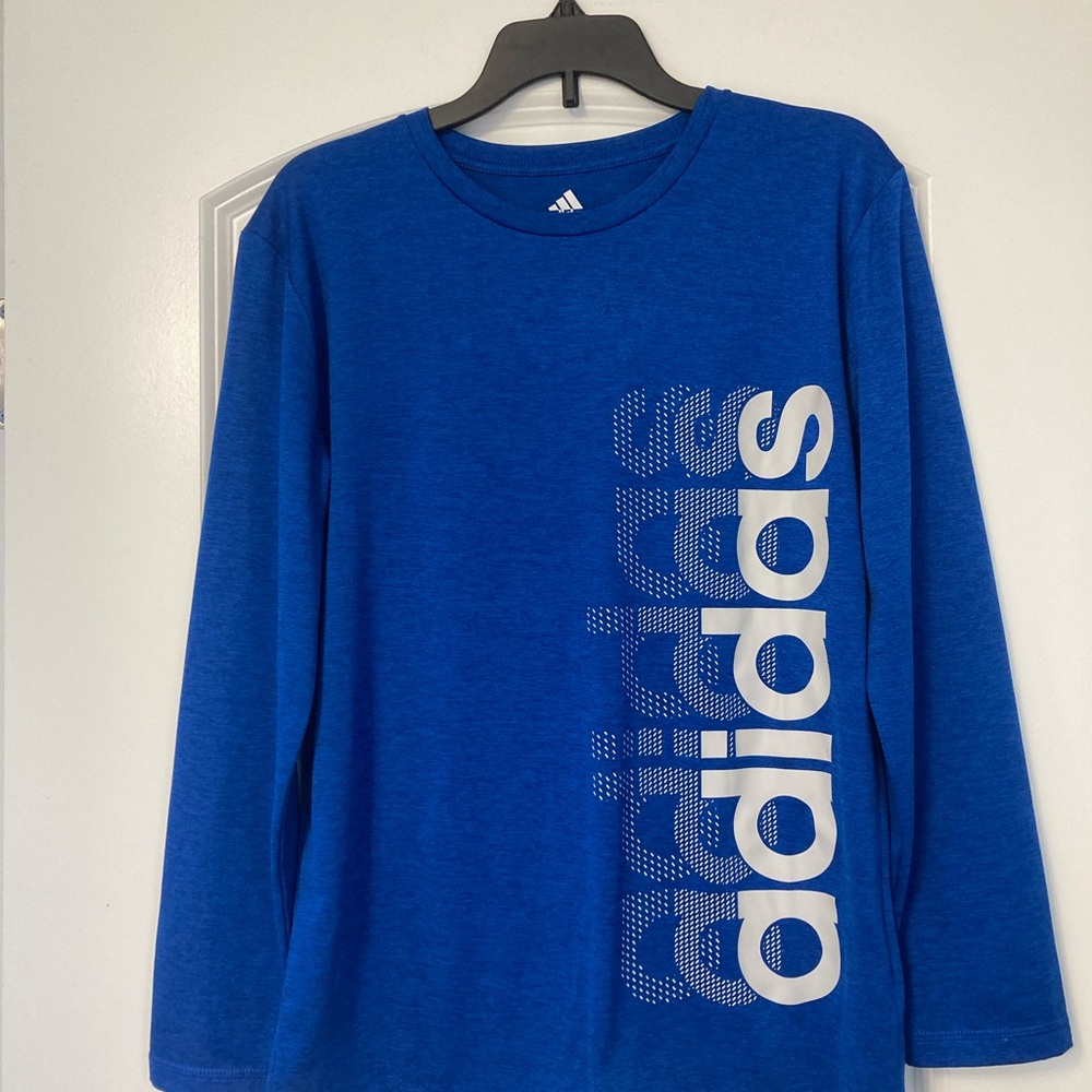 Adidas Kids Long Sleeve Tee in Bold Blue Size Medium 10/12